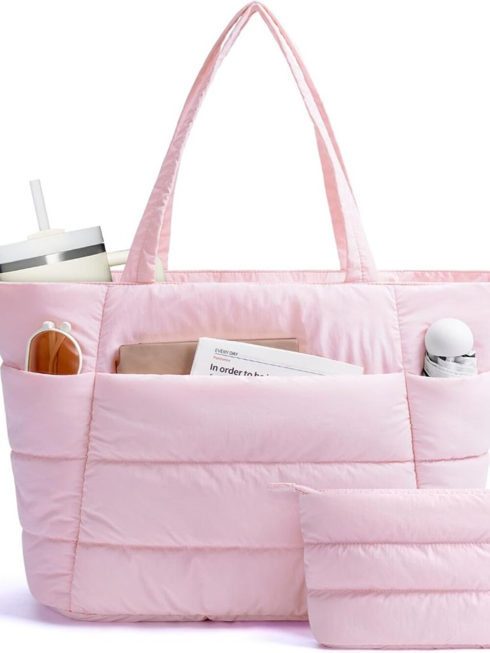 Nylon Puffer Tote Bag for Women, Puffy Work Nurse Teacher Tote Bag, Quilted Shou
